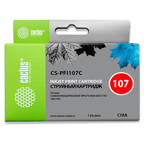 Картридж струйный Canon (PFI-107C) iPF680/685/780/785, голубой, 130 мл, Cactus совместимый, CS-PFI107C