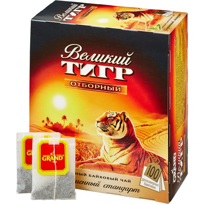 Чай Великий Тигр Отборный черный, 100 пакетиков