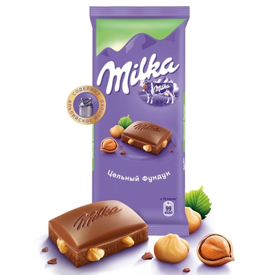 Шоколад Milka плитка молоч.с цельным.фунд. 90г