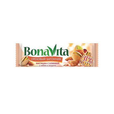 Батончик мюсли Батончик ореховый Bona Vita с фисташками, клюквой и медом 35 гр