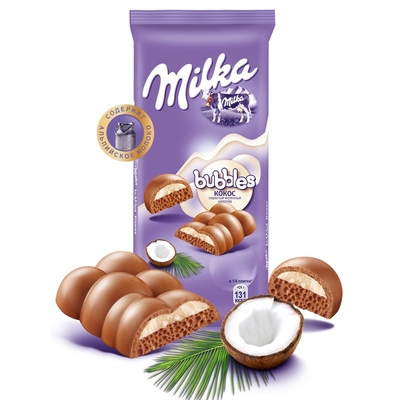 Шоколад Milka Bubbles плитка молоч. пористый с кокосом 97г