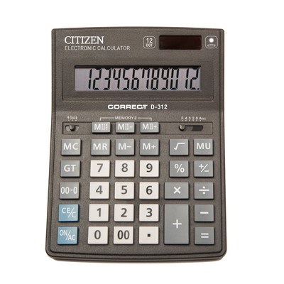 Калькулятор настольный CITIZEN Correct D-312/CDB1201BK, 12 разр, черн.