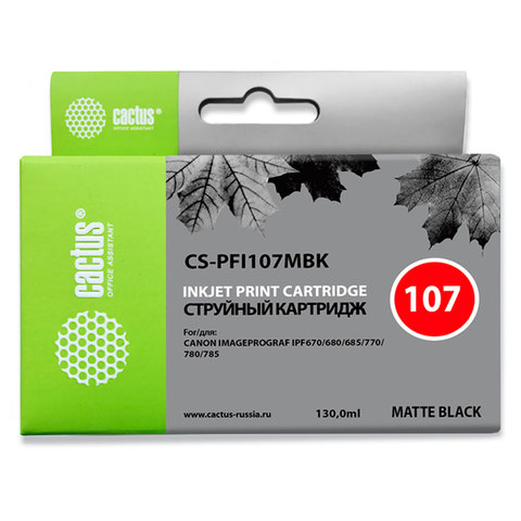 Картридж струйный Canon (PFI-107MBK) PF680/685/780/785, матовый черный, 130 мл, Cactus совместимый, CS-PFI107MBK