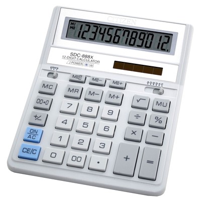 Калькулятор настольный CITIZEN бух. SDC-888XWH, 12 разр, белый
