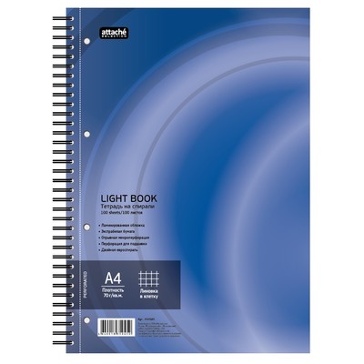 Бизнес-тетрадь 100л, кл, А4, LightBook, спираль, обл.синий, блок белый 70г/м