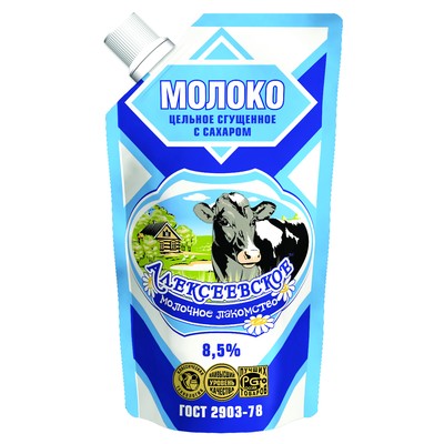 Молоко сгущенное с сахаром  Алексеевское дуопак с доз. 8,5%, 270гр.