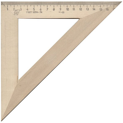 Линейка Треугольник деревянный 18см, угол 45 градусов, Можга С-15