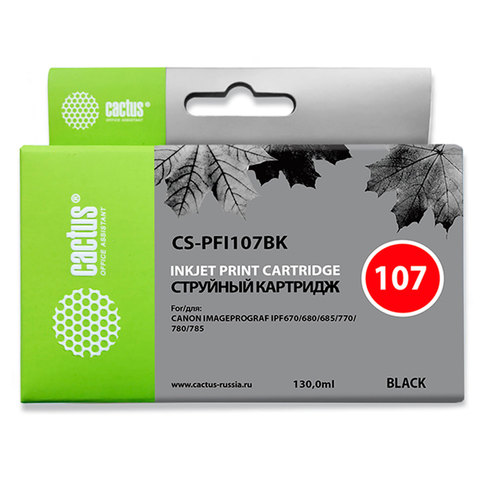 Картридж струйный Canon (PFI-107BK) PF680/685/780/785, черный, 130 мл, Cactus совместимый, CS-PFI107BK