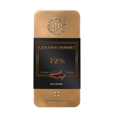 Шоколад горький Golden dessert 72%, металлический пенал, 100гр