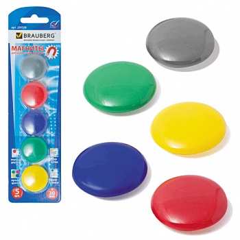 Магниты цветные в наборе, диаметр 40 мм, 5 штук